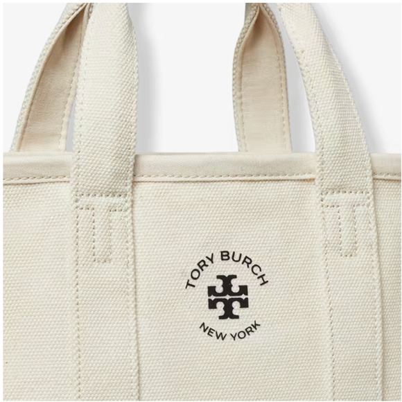 TORY BURCH NWT Small Mini Mercer Canvas Tote Bag in Neutral Cream - Picture 3 of 11